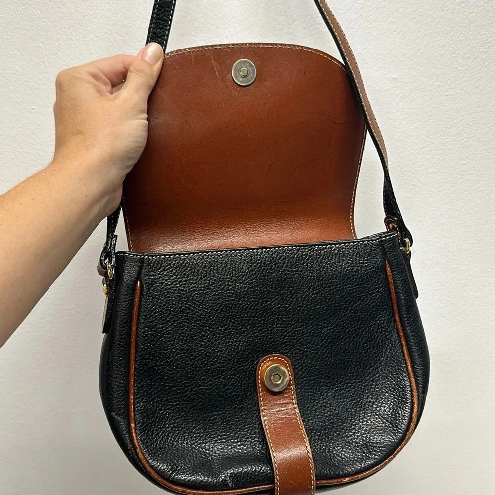 Bally Shoulder Bag Crossbody Strap Purse Pebbled Leather Brown Black Vintage - Picture 7 of 14